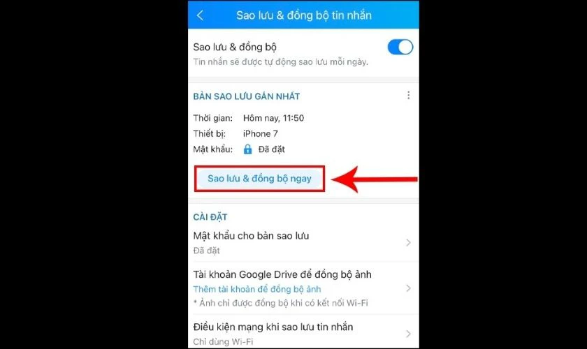 Sao lưu và đồng bộ ngay nếu bạn đã chắc chắn muốn khôi phục