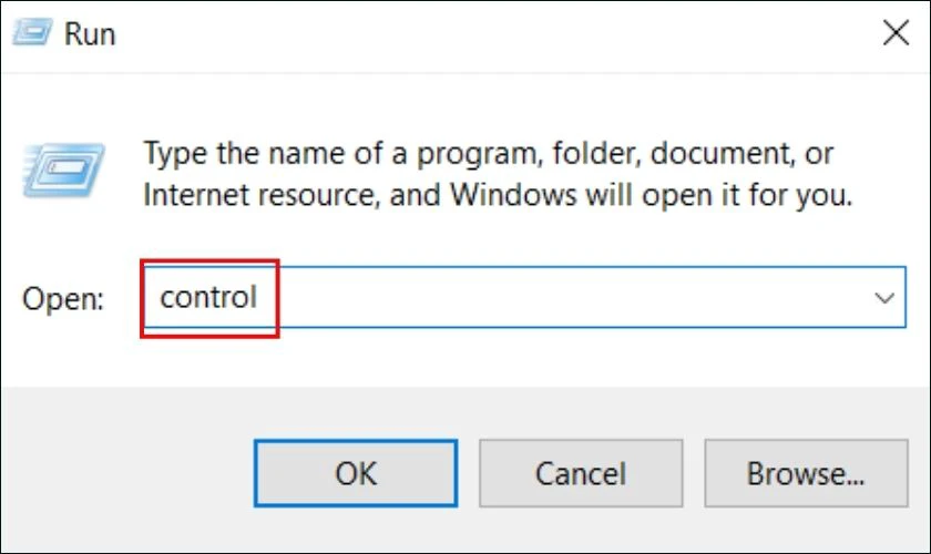 Nhấn tổ hợp phím Windows + R, gõ control và nhấn Enter để mở Control Panel