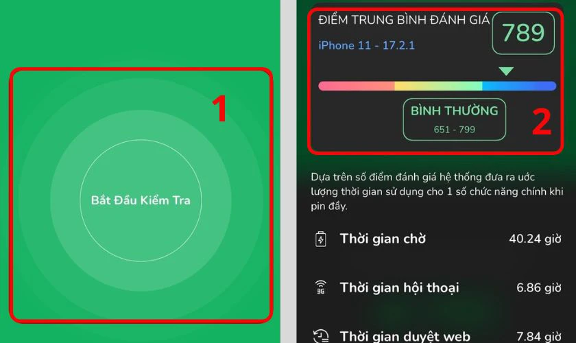 Vào mục Pin sau đó chọn Bắt đầu kiểm tra