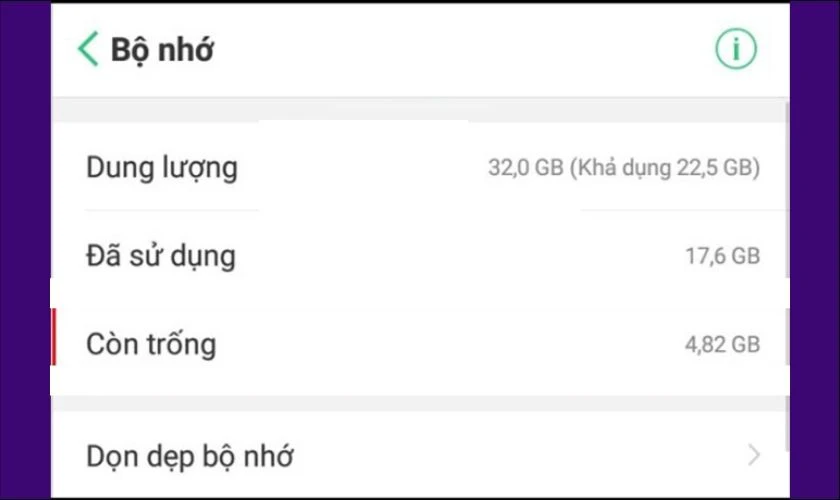 Kiểm tra RAM điện thoại Android trong Bộ nhớ