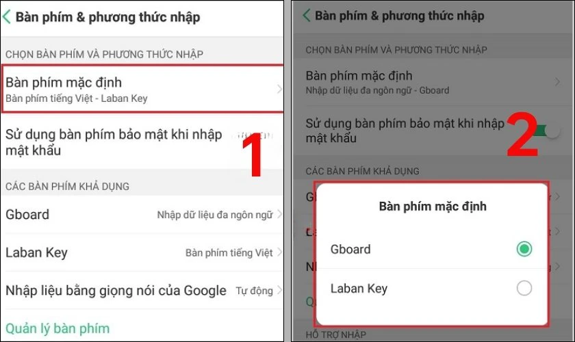 Chọn Bàn phím mặc định