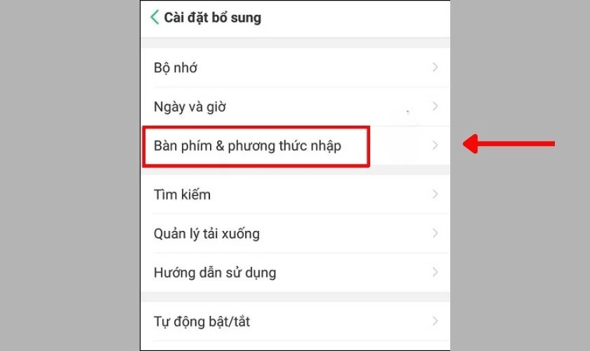 Chọn Bàn phím và phương thức nhập
