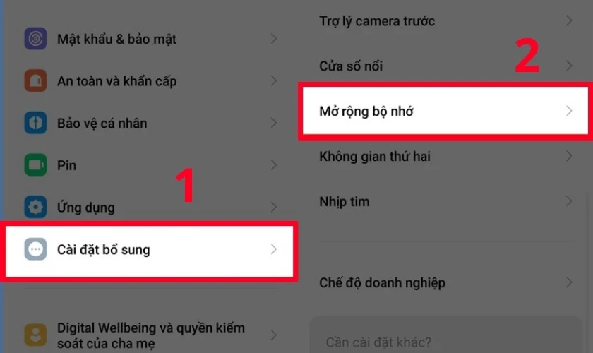 Bật bộ nhớ mở rộng