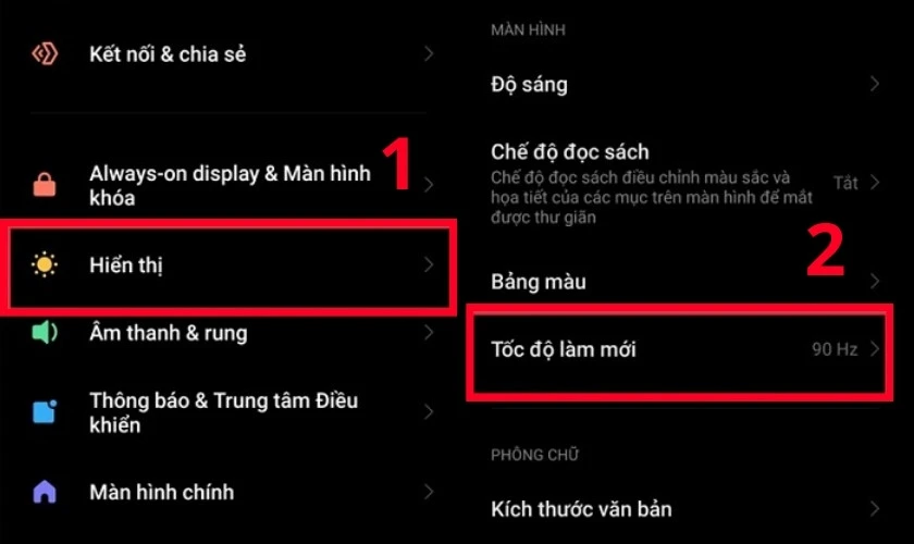 Thay đổi tốc độ làm mới màn hình