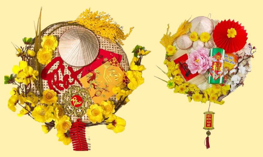 Mẹt bánh Tết và hoa mai