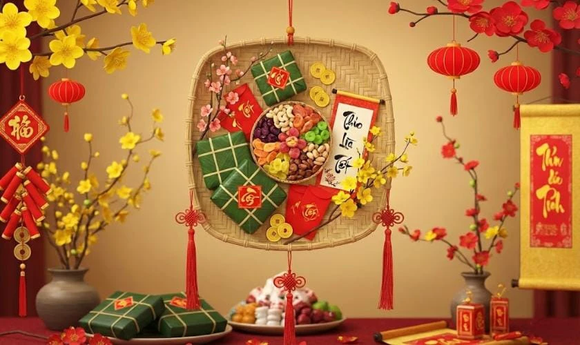 Cách làm mẹt trang trí Tết 2026 hình vuông