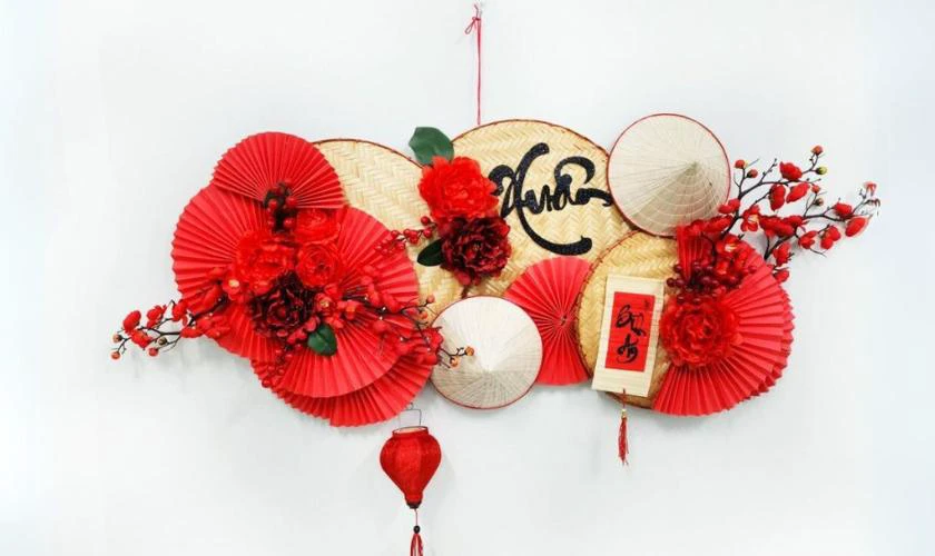 Cách làm mẹt trang trí Tết 2026 với nón lá