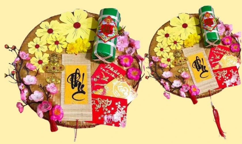Cách làm mẹt trang trí Tết cùng hoa