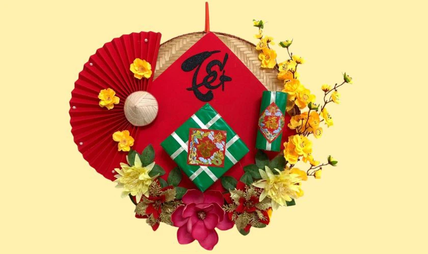 Mẹt bánh Tết và hoa mai