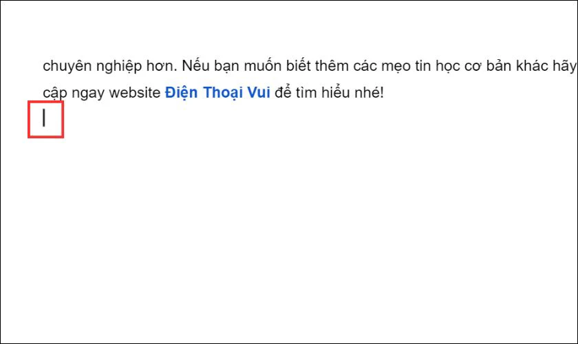 Đặt con trỏ chuột ở vị trí cần làm mục lục trong Google Docs