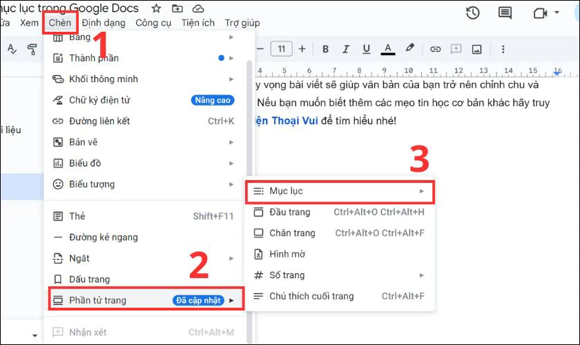 Cách làm mục lục trong Google Docs