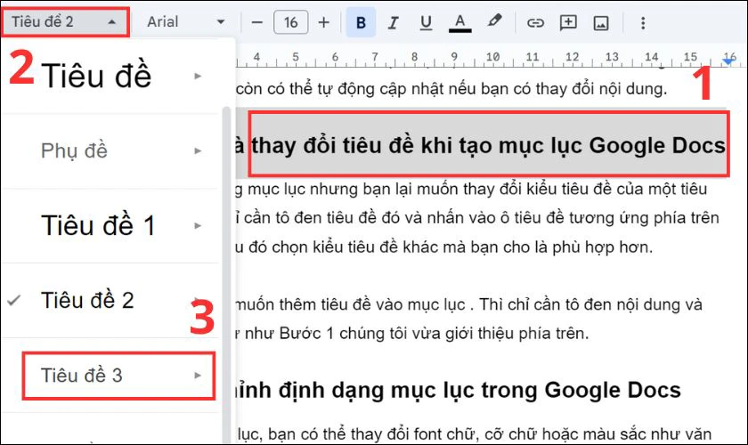 Cách thêm và thay đổi tiêu đề khi tạo mục lục Google Docs
