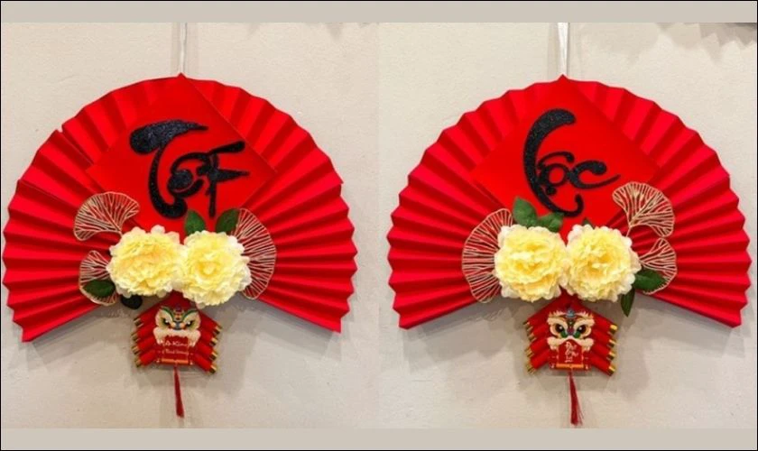 Mẫu quạt giấy trang trí Tết Bính Ngọ đỏ rực