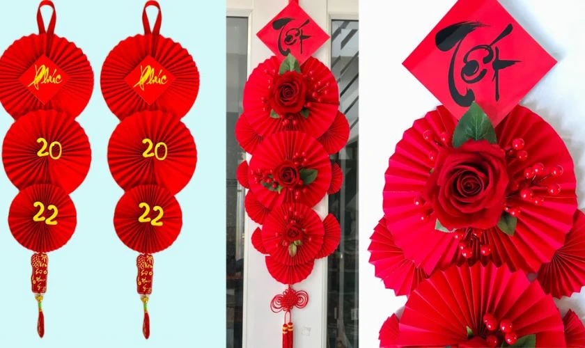 Dán quạt thành chuỗi treo - ý tưởng decor Tết với quạt giấy
