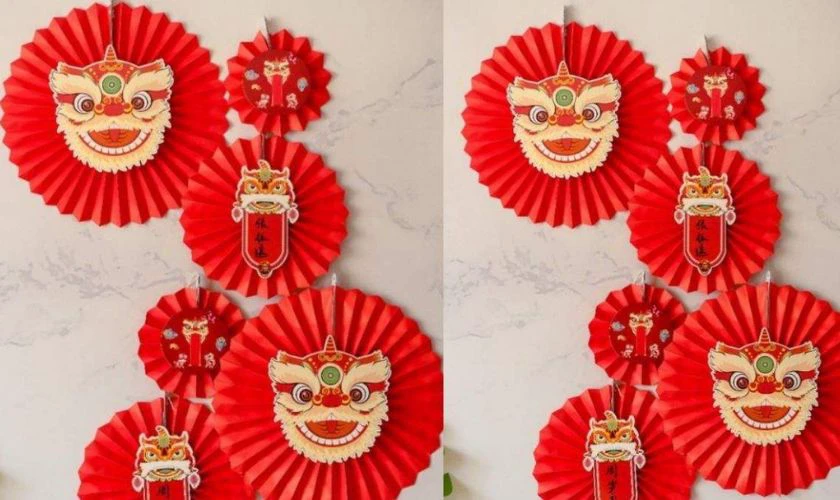 Làm quạt trang trí Tết tạo hình lân đẹp mắt