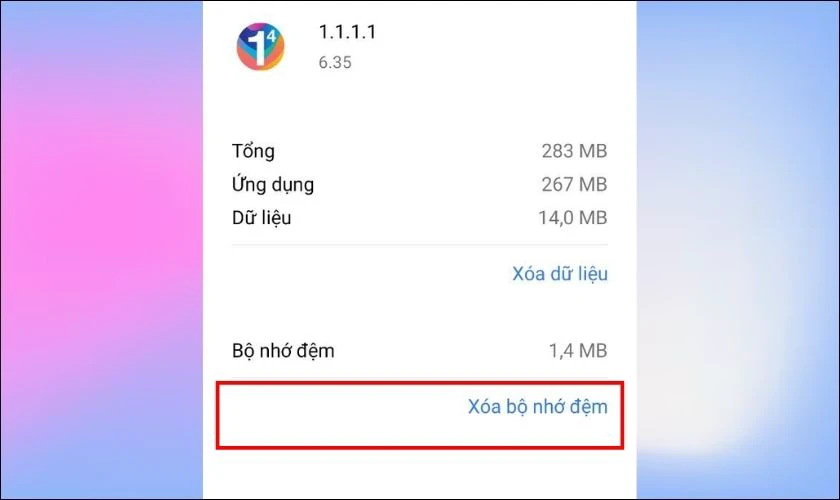 Chọn Xóa bộ nhớ đệm