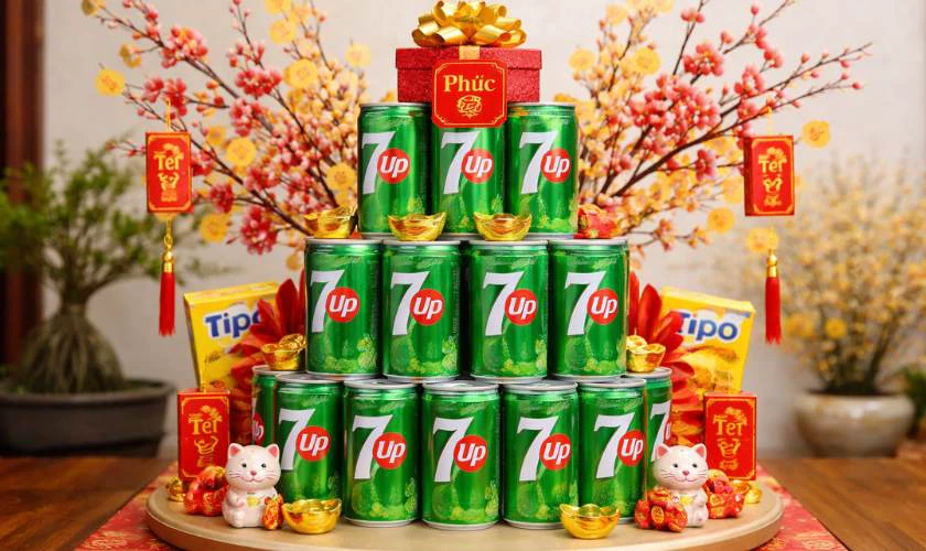 Mẫu tháp nước ngọt 7up trang trí nhà cửa 2026