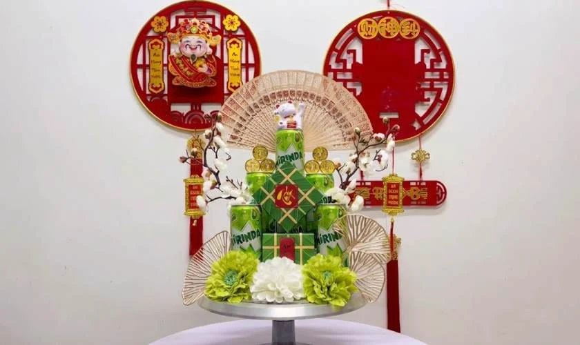 Làm tháp nước ngọt Mirinda đẹp rực rỡ