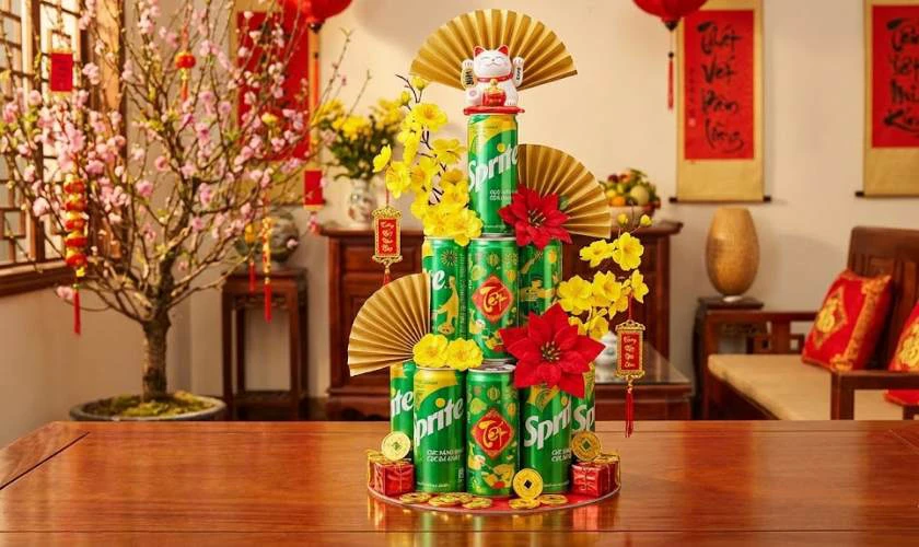 Làm tháp nước ngọt Sprite chưng Tết 2026