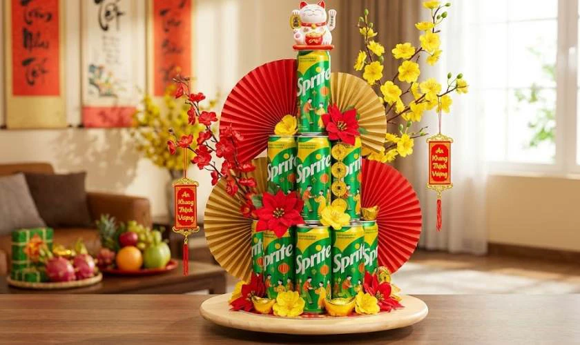 Làm tháp nước ngọt Sprite chưng Tết