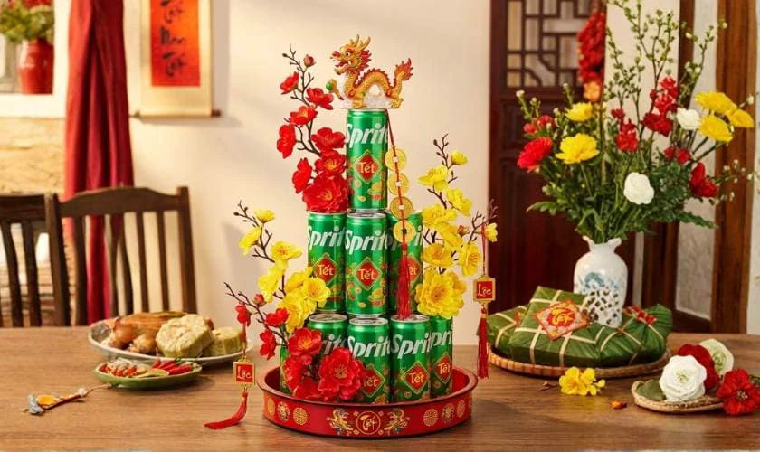 Làm tháp nước ngọt Sprite chưng Tết đẹp