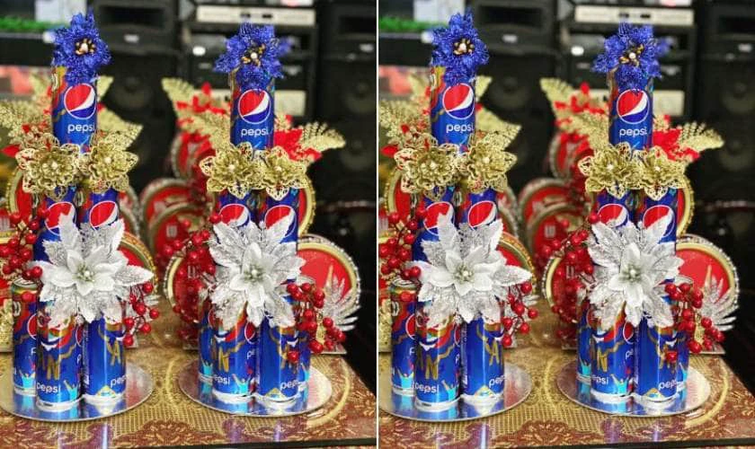 Làm tháp nước ngọt Pepsi chưng Tết rực rỡ
