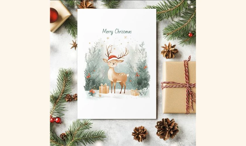 Thiệp Noel có chú tuần lộc