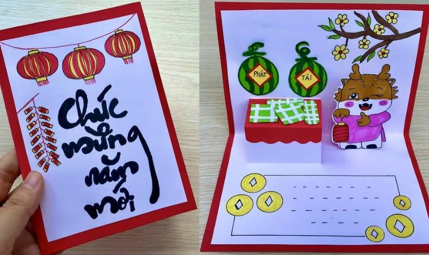 Mẫu Làm Thiệp Tết 3D Đơn Giản Đơn Giản