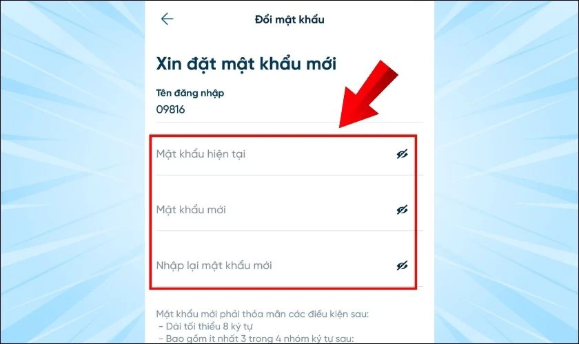 Nhập mật khẩu mới và xác nhận