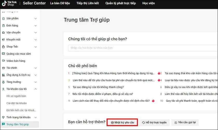 Gửi khiếu nại qua Trung tâm trợ giúp