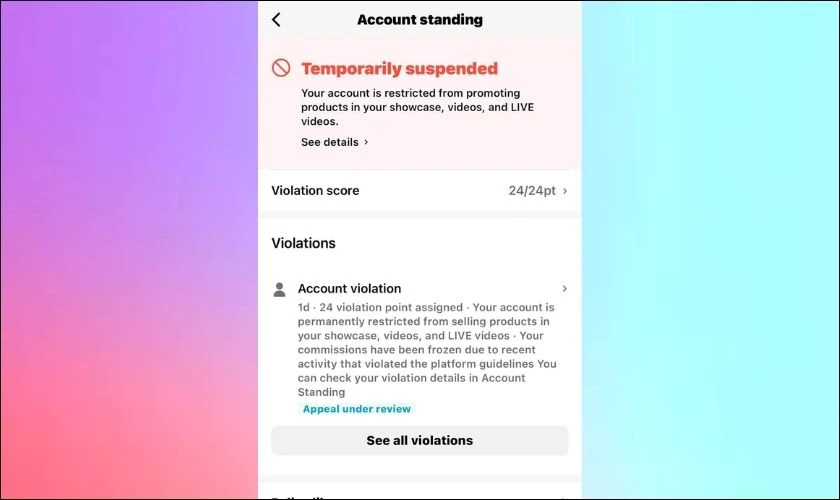 TikTok Seller bị cấm tạm thời (Temporary Ban)