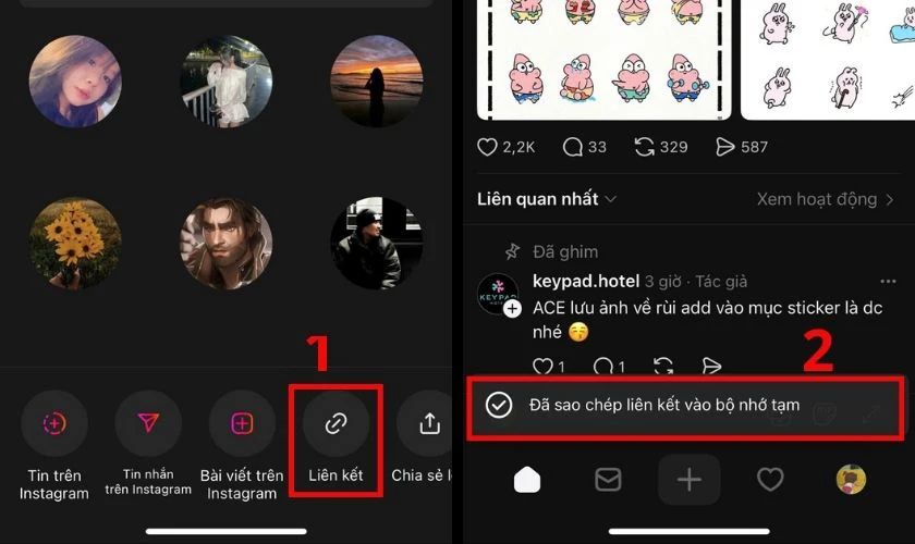 Link Threads sẽ được tự động copy