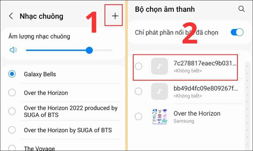 Nhấn chọn biểu tượng dấu cộng để thêm bài hát