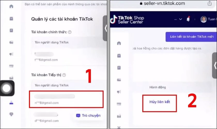 Tìm tài khoản bạn muốn huỷ liên kết và nhấn nút Huỷ liên kết
