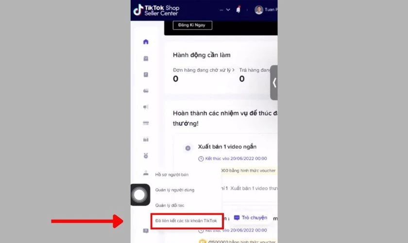 Chọn “Đã liên kết với các tài khoản TikTok”
