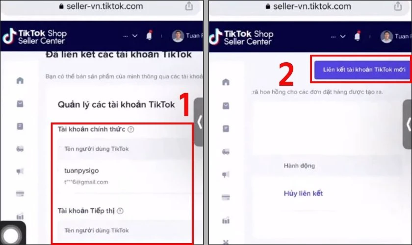 Chọn mục Liên kết tài khoản TikTok mới