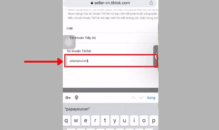 Nhập ID tài khoản cá nhân TikTok của mình