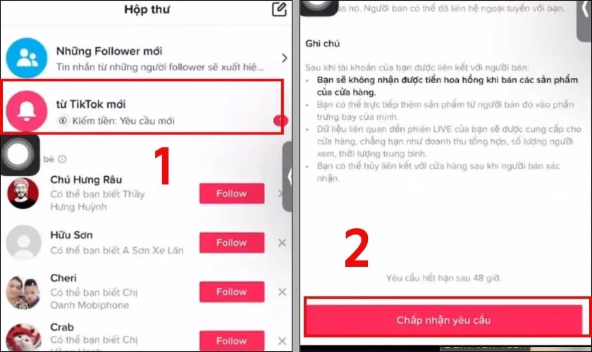 Chấp nhận yêu cầu liên kết tài khoản TikTok với TikTok Seller