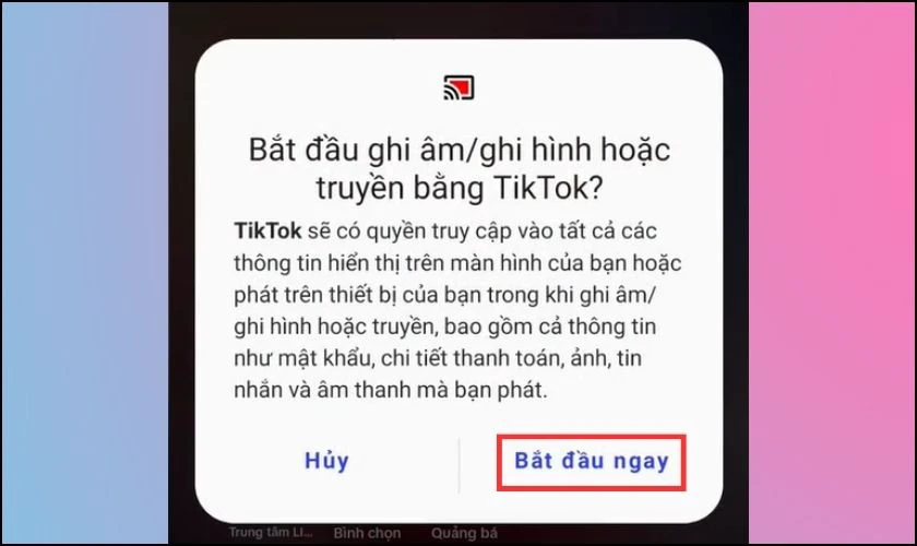 Chọn Bắt đầu ghi âm/ghi hình hoặc truyền bằng TikTok