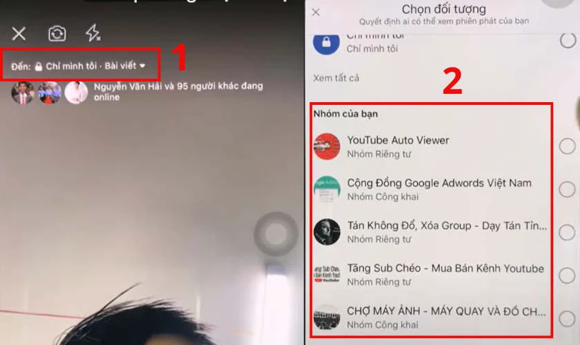 Chọn vào nhóm mà bạn muốn livestream