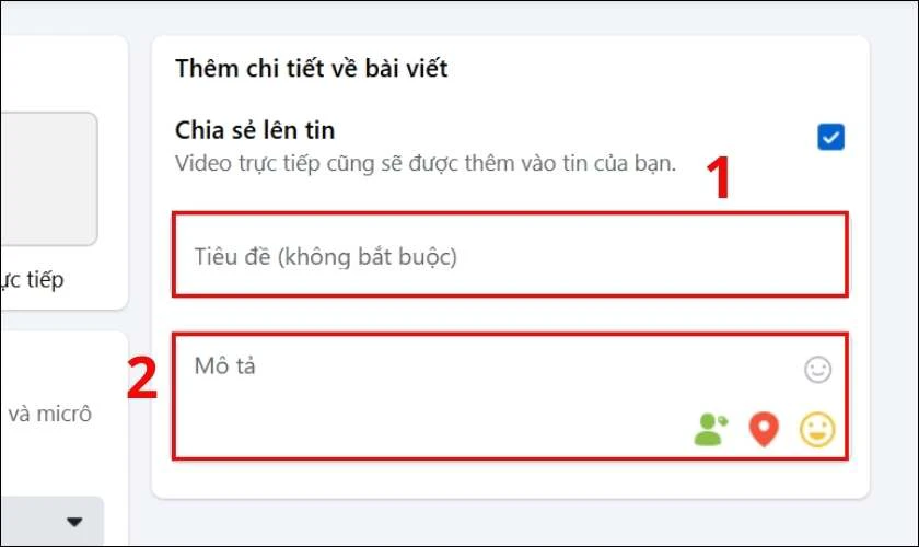 Nhập Tiêu đề và Mô tả cho phiên livestream của bạn