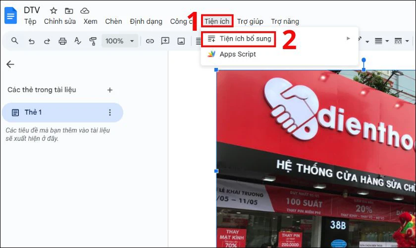 Chọn vào Tiện ích và chọn vào Tiện ích bổ sung