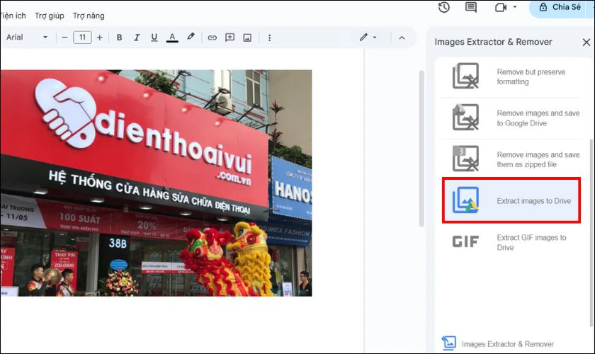Chọn vào tùy chọn Extract images to Drive