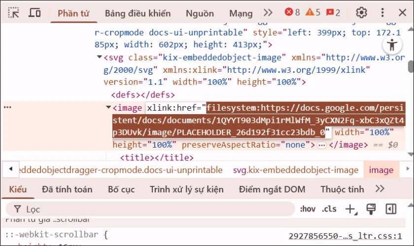 Ở cửa sổ Tool development, copy đường link sau chữ href