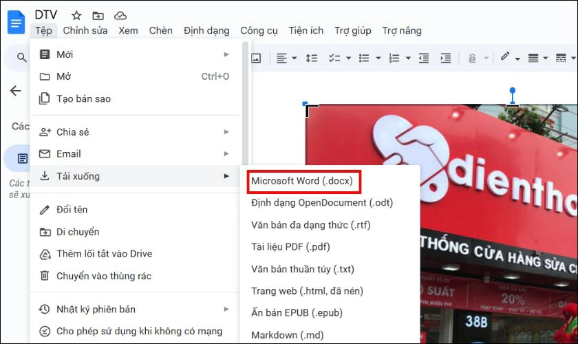 Trong danh sách hiển thị, chọn vào mục Microsoft Word