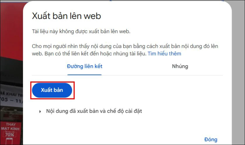Nhấp vào nút Xuất bản