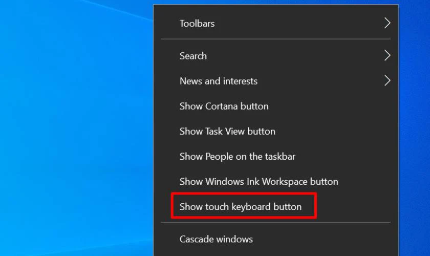 Cách mở bàn phím ảo trên laptop DELL bằng thanh Taskbar