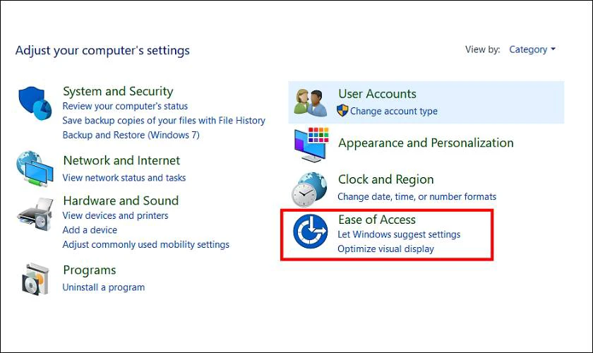 Kế đền bạn hãy chọn mục Ease of Access