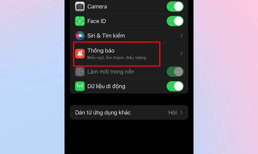 Chọn mục Thông báo (Notifications)