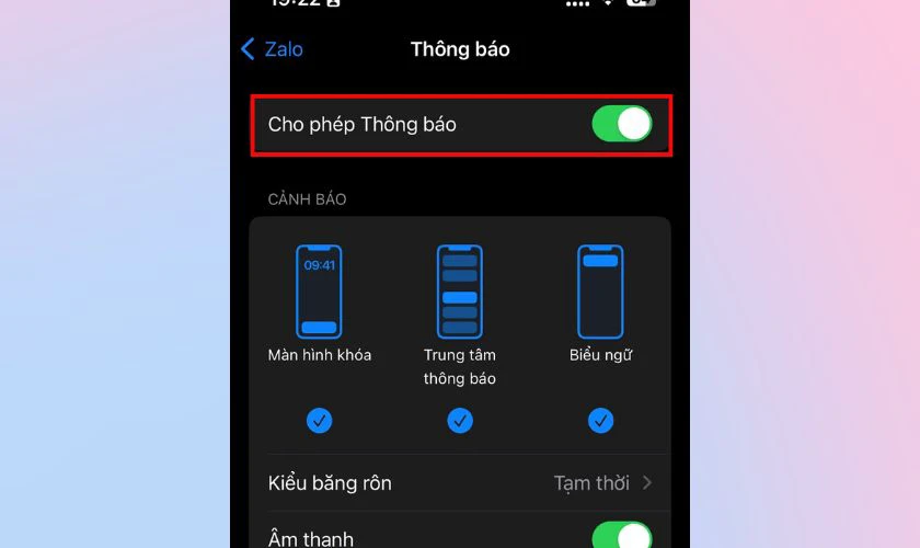 Kích hoạt Cho phép Thông báo (Allow Notifications)